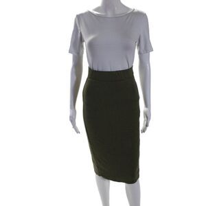 BLQ Women's Elastic Waist Fitted Unlined Midi Skirt Olive Green Size 1
